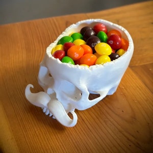 Skull With Mustache Halloween Candy Bowl, 3D Printed, Goth Gift, Halloween Decoration, Scary Party Decor, Candy Dish