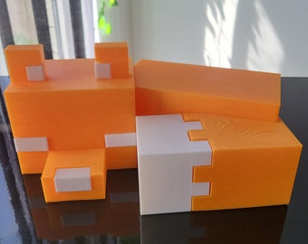 9-Inch Pixel Block Sleeping Fox Figurine and Cute Gamer Decor Gift