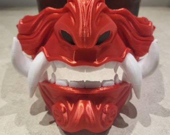 Oni Half Demon Japanese Hannya Samurai Mask With Straps, 3D Printed, Personalize with Multiple Color Options