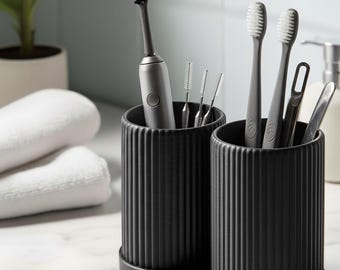 Juego de portacepillos doble acanalado - Organizador (vasos desmontables)