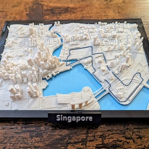 Carte 3D des courses du circuit de Marina Bay à Singapour - oeuvre d'art murale personnalisée - plan des rues 3D - oeuvre d'art déco bureau à domicile - impression poster ville