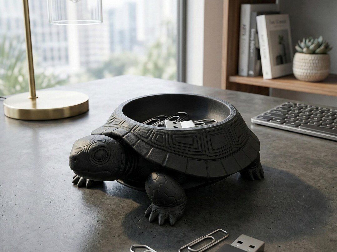 Turtle Trinket Dish | 3D Printed Desk Organizer | Cute Paperclip Holder ...