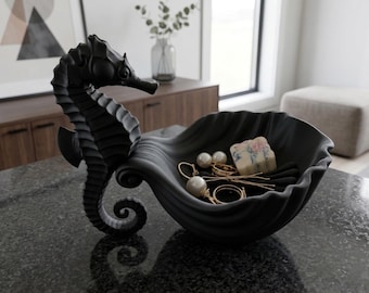 Bandeja para joyas con forma de caballito de mar - Soporte para joyas náutico - Bol para anillos estilo casa de playa - Accesorio de tocador inspirado en el océano - Regalo de vida marina para ella