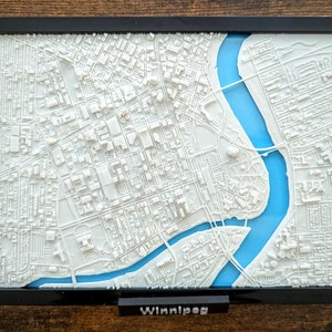 Carte de la ville de Winnipeg (Manitoba) - oeuvre d'art murale personnalisée - plan 3D - Art déco bureau à domicile - cadeau de pendaison de crémaillère - impression affiche de la ville