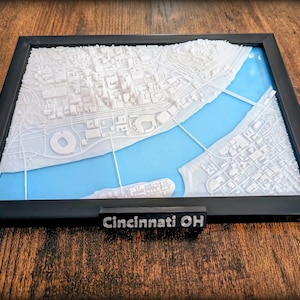 Plan de la ville de Cincinnati, Ohio, États-Unis - oeuvre d'art murale personnalisée - plan de rue 3D - oeuvre d'art déco bureau à domicile - cadeau de pendaison de crémaillère - impression poster ville