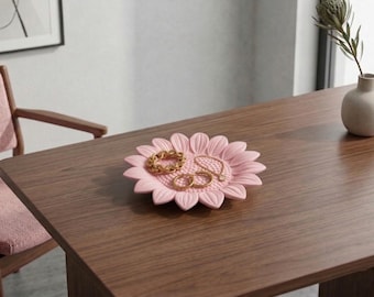 Bandeja para joyas con forma de girasol - Plato para anillos con forma de flor - Bol para pequeños objetos botánicos, organizador de escritorio floral, regalo único para ella, decoración estética para el hogar.