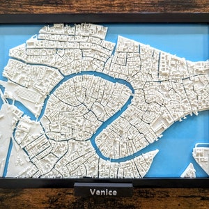 Venise Italie Plan de la ville 3D - Art mural personnalisé - Plan des rues 3D - Art déco bureau à domicile - Cadeau de pendaison de crémaillère - Impression poster de la ville