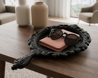 Bandeja para joyas con forma de mariposa de estilo vintage - Bandeja para joyas con forma de espejo de mano ornamentado - Decoración estética para tocador - Soporte para anillos y pendientes