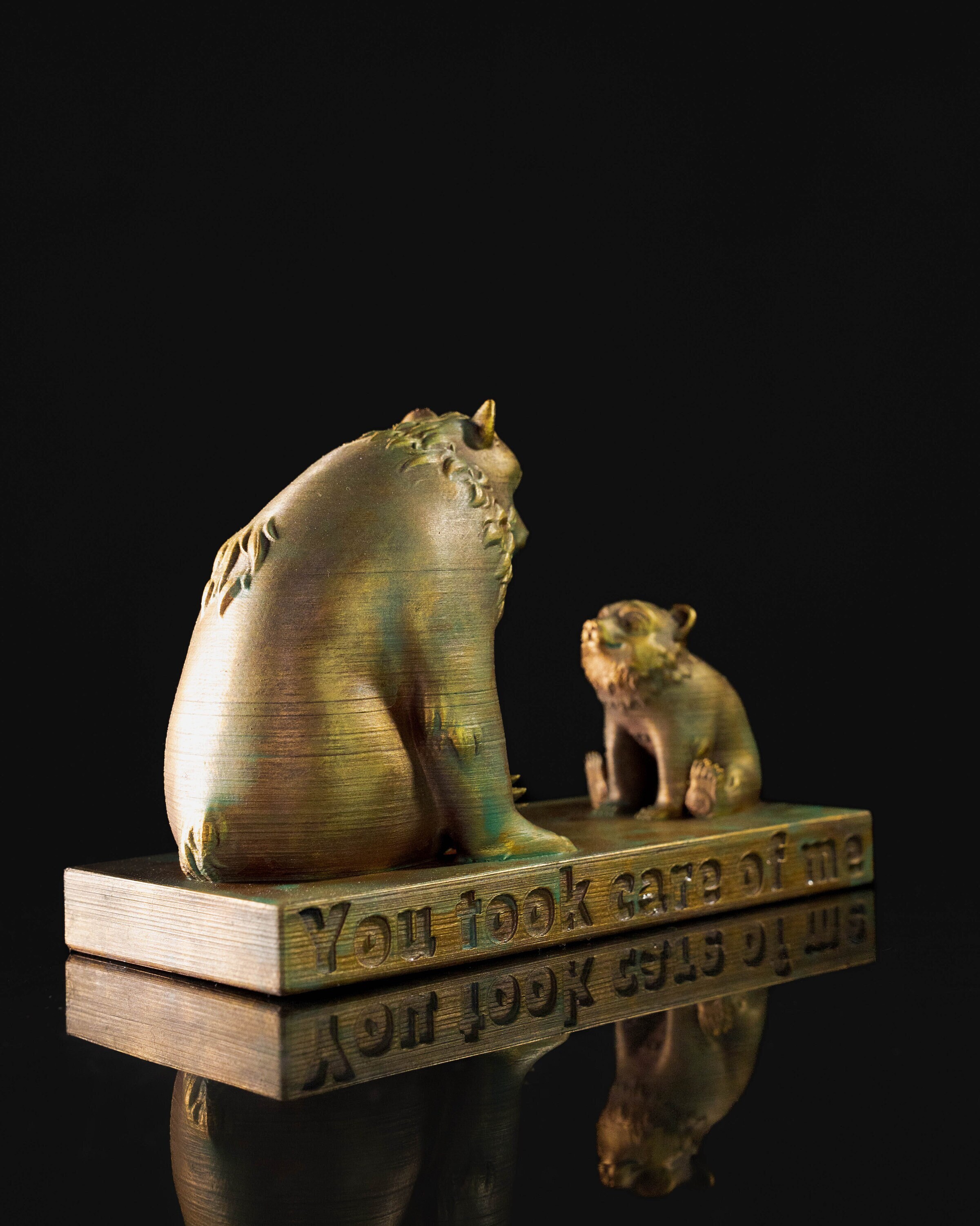 Mama Bear and Baby Bear Cub Animal Sculpture With Personalized Message