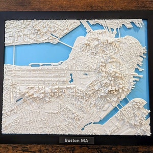 Plan de la ville 3D de Boston, Massachusetts, États-Unis - oeuvre d'art murale personnalisée - plan 3D - Art déco bureau à domicile - cadeau de pendaison de crémaillère - impression affiche de la ville