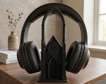 Soporte para auriculares estilo catedral gótica - Decoración de escritorio estilo academia oscura, soporte para auriculares de arquitectura, regalo de videojuegos espeluznante, arte de iglesia victoriana