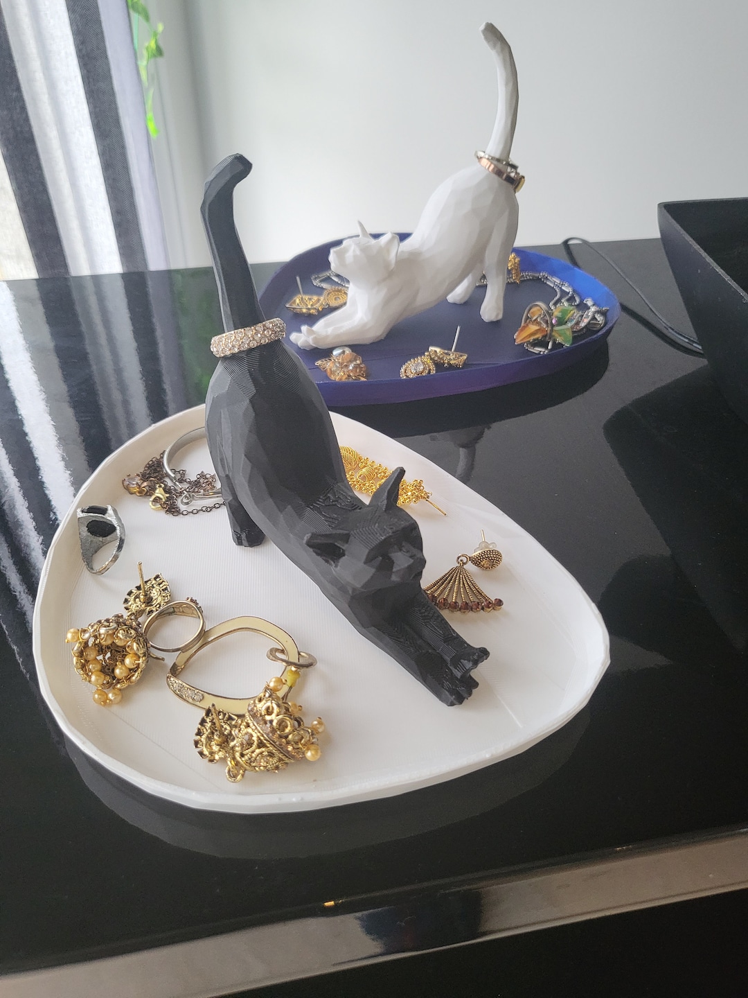 Low Poly Cat Ring Tree Holder With Cat Tail Ring Dish - Minimal Catch ...