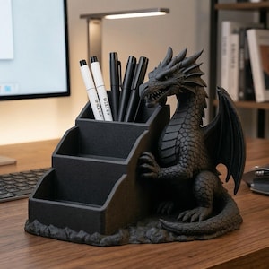 Drache Schreibtisch Organizer - Büro Dekor - Gothic Schreibwaren Halter - Fantasy Geschenk für Gamer - Fabelwesen Stifte Topf - Dungeon Master Geschenk