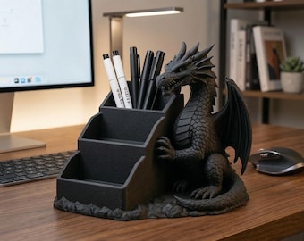 Organizador de escritorio con forma de dragón - Decoración de oficina - Portalápices gótico - Regalo fantástico para jugadores - Portalápices de criatura mítica - Regalo para el Dungeon Master