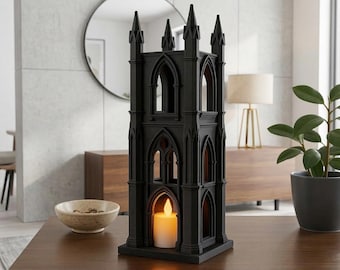Portavelas con forma de torre de catedral gótica - Farol medieval - Arquitectura victoriana - Centro de mesa gótico