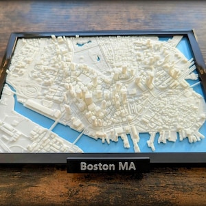 Plan de la ville 3D de Boston, Massachusetts, États-Unis - oeuvre d&#39;art murale personnalisée - plan 3D - Art déco bureau à domicile - cadeau de pendaison de crémaillère - impression affiche de la ville