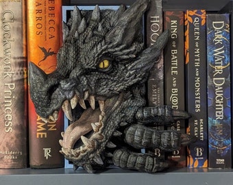 Angolo del libro che sbircia il drago - Decorazione per scaffale per libri fantasy - Regalo per gli amanti dei libri - Fermalibri horror