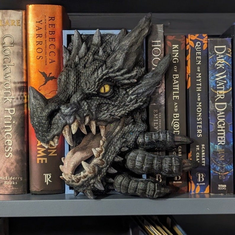 Dragon Peeking Book Nook Fantasy Book Shelf Decor Book Lovers Gift Horror Bookend image 1