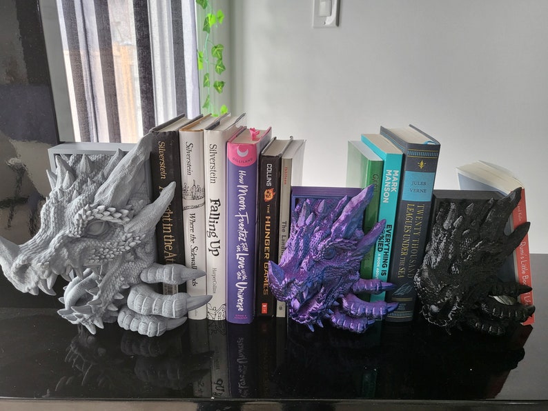 Dragon Peeking Book Nook Fantasy Book Shelf Decor Book Lovers Gift Horror Bookend image 2