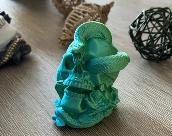 Escultura de calavera y serpiente y estatua de decoración gótica para el hogar