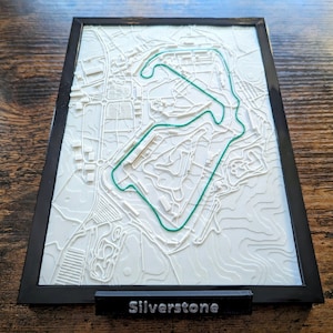 Carte 3D des courses de circuit de Silverstone en Angleterre - oeuvre d'art murale personnalisée - carte des rues 3D - oeuvre d'art déco bureau à domicile - impression poster ville
