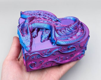 Twin Dragon Heart Jewelry Box, Jewelry Organizer, Gift for Her, Engagement Ring Storage, Dragon Decor