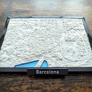 Plan de la ville de Barcelone, Espagne - oeuvre d'art murale personnalisée - plan 3D - oeuvre d'art pour bureau à domicile - cadeau de pendaison de crémaillère - impression poster ville