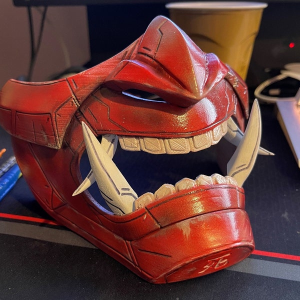 Cyberpunk Oni Demon Mask, 3D Printed, Multiple Color Options for Mask and Teeth