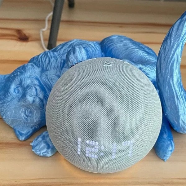 Support Chat Mignon Pour Echo Dot (Générations 4 & 5) - Fixation Stable - Couleur Gris - Marque Pomash