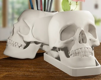 Portalápices con diseño de calavera gótica, organizador de oficina