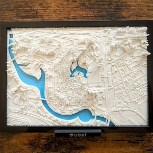 Plan de la ville 3D de Dubaï - oeuvre d'art murale personnalisée - plan 3D - Art déco bureau à domicile - cadeau de pendaison de crémaillère - impression poster ville