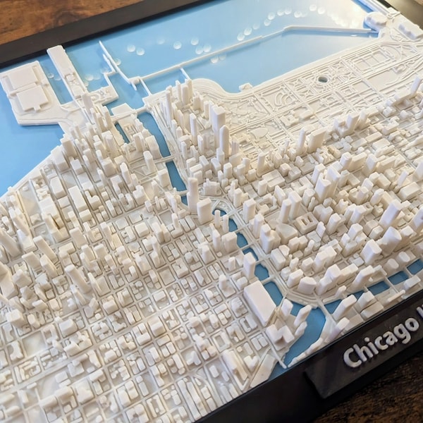 Mappa della città di Chicago, Illinois, USA, 3D - Arte murale personalizzata - Mappa stradale 3D - Decorazione artistica per ufficio - Regalo di inaugurazione della casa - Stampa poster della città