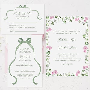 Pink hydrangea wedding invitation, pink floral invitation template, floral wedding invite, personalized invitation template, floral invite image 1