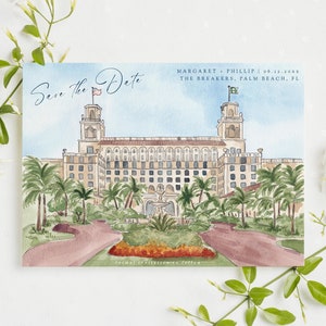 The Breakers Palm Beach réservez le modèle, mariage tropical, palmiers aquarelles, portrait de lieu de mariage en Floride, mariage côtier