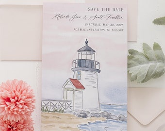 Nantucket lighthouse save the date template, custom save the date template, Nantucket invitation, Brant Point lighthouse save the date