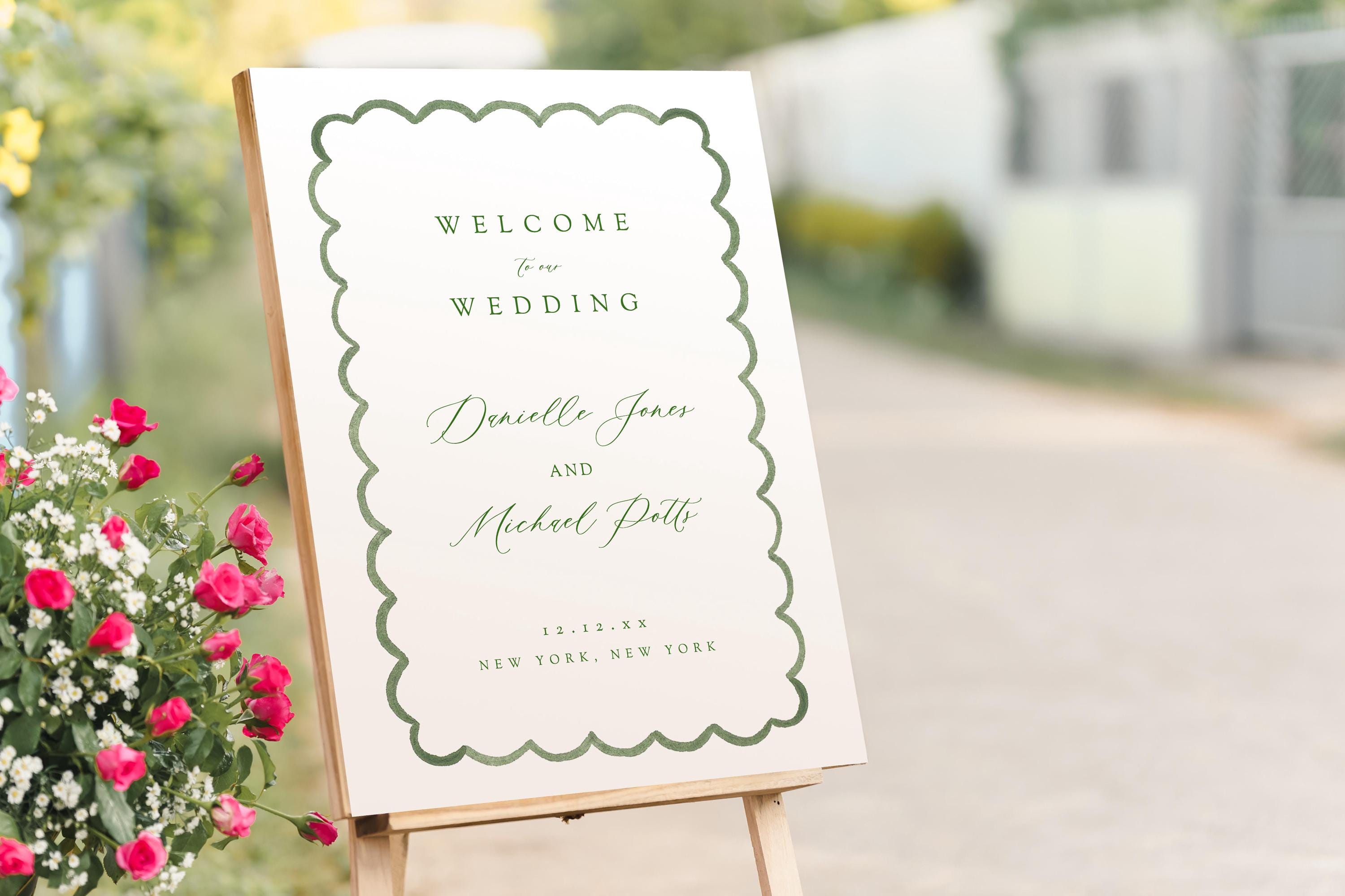 Green Wavy Wedding Welcome Sign, Scalloped Border Welcome Sign ...