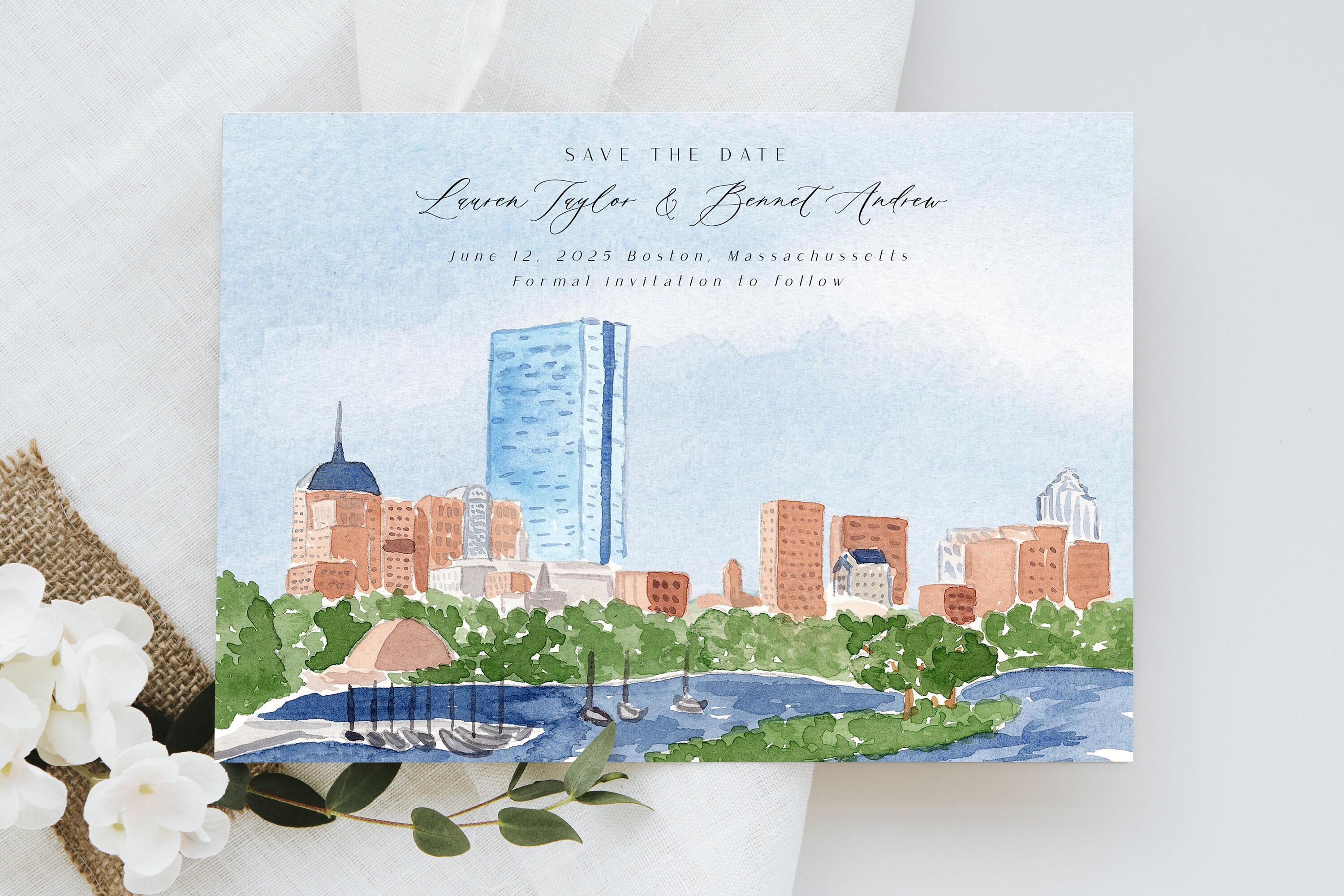 Boston Skyline Save the Date Template, Custom Save the Date Template ...