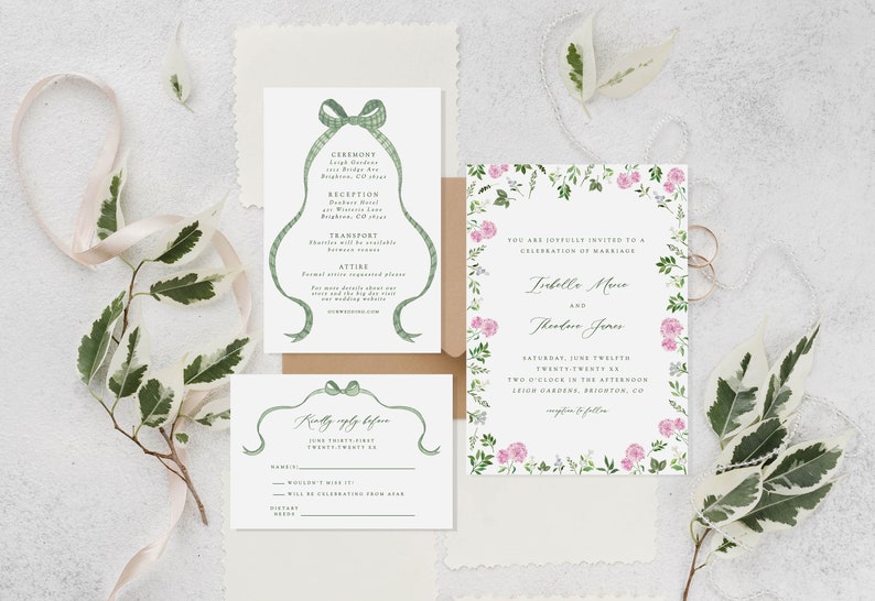 Pink hydrangea wedding invitation, pink floral invitation template, floral wedding invite, personalized invitation template, floral invite image 4