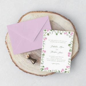 Pink hydrangea wedding invitation, pink floral invitation template, floral wedding invite, personalized invitation template, floral invite image 10