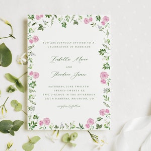 Pink hydrangea wedding invitation, pink floral invitation template, floral wedding invite, personalized invitation template, floral invite image 9