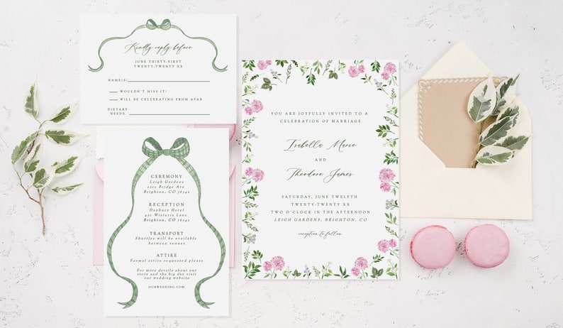 Pink hydrangea wedding invitation, pink floral invitation template, floral wedding invite, personalized invitation template, floral invite image 1