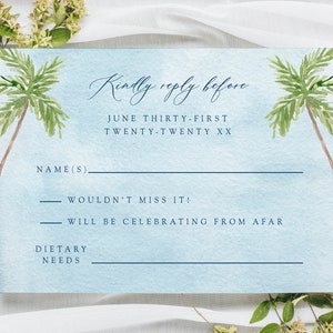 The Breakers wedding invitation template, Palm Beach Florida personalized invite, watercolor tropical palm trees, marriage announcement image 10