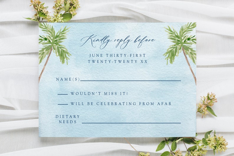 The Breakers wedding invitation template, Palm Beach Florida personalized invite, watercolor tropical palm trees, marriage announcement image 10