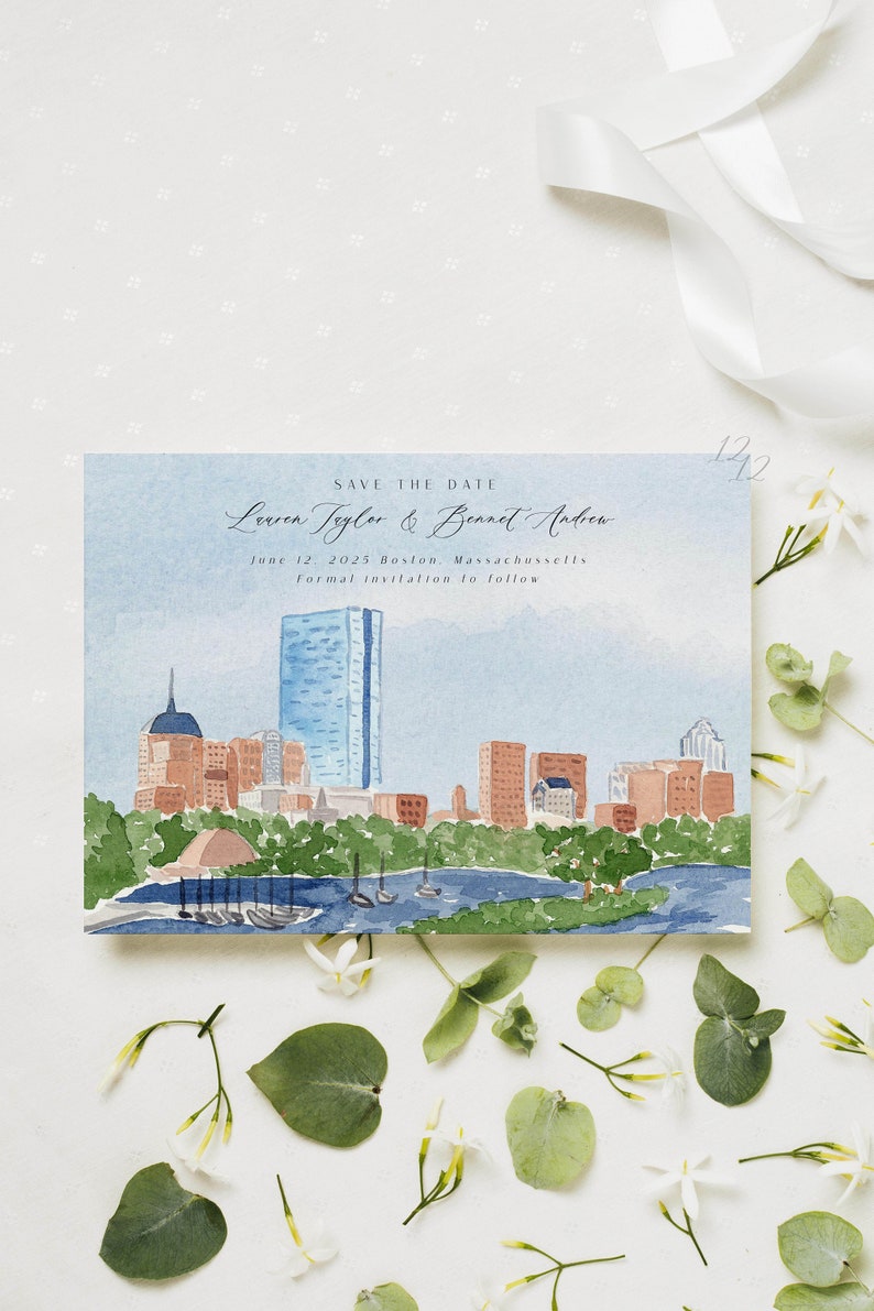 Boston Skyline Save the Date Template, Custom Save the Date Template
