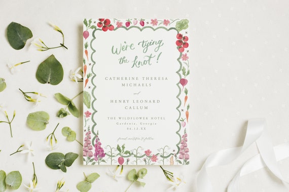 Garden wedding save the date TEMPLATE, colorful floral wedding invite, botanical flower invitation, watercolor cottage garden save the date