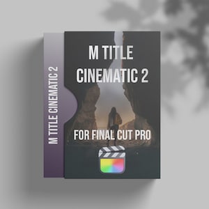 以下が含まれることがあります： 「M Title Cinematic 2」というタイトルのFinal Cut Proソフトウェアの箱で、峡谷に立っている人の写真が写っています。