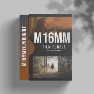 May include: A black box with the text "M16MM FILM BUNDLE FOR FINAL CUT PRO X" on it. The box has a brown side with the text "M16MM FILM BUNDLE" on it.