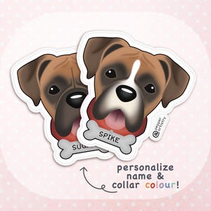 Personalized Boxer Dog Sticker: Custom Name, Collar Colour and Size Vinyl Decal in Matte or Glossy Finish