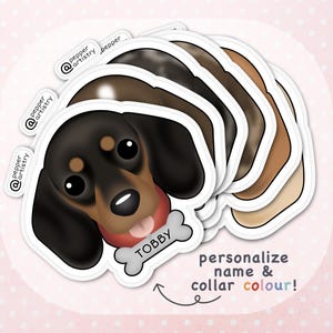 Personalized Dachshund Sticker | Smooth Haired Dachshund Vinyl Sticker with Name