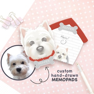 Custom Pet Portrait Memo Pad • Hand-Drawn Personalized Dog Notepad